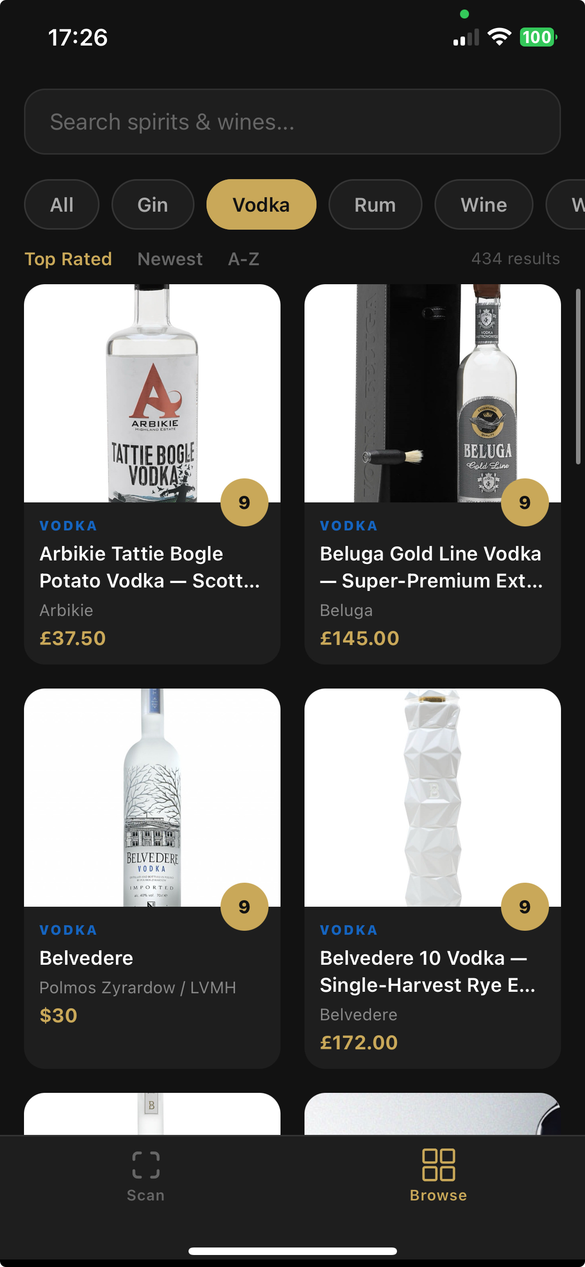 BottleScanner result screen on Android